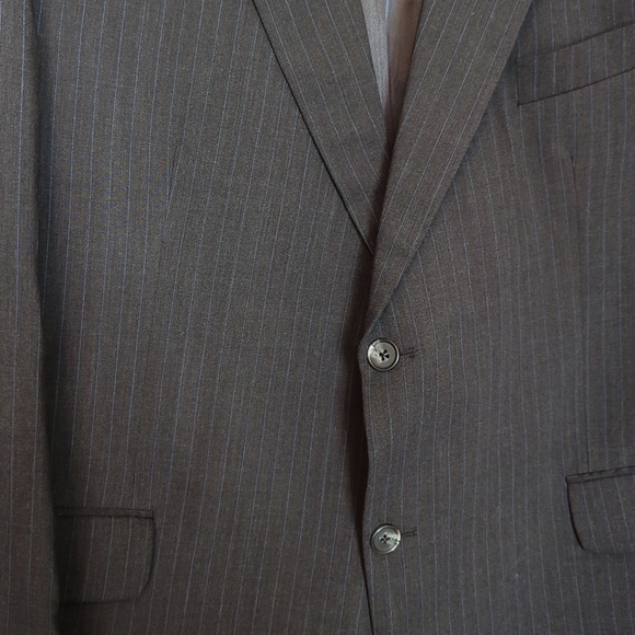 Oscar De La Renta Charcoal Grey w/Blue Pinstripe Virgin Wool Blazer - Picture 5 of 16
